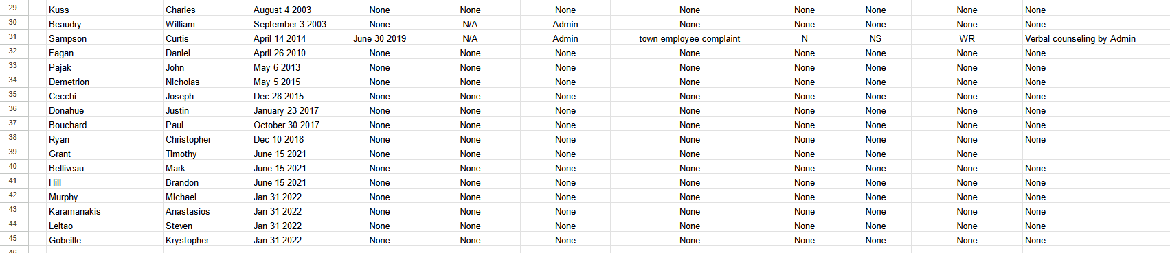 A screenshot of a spreadsheet. Only one incident is listed.